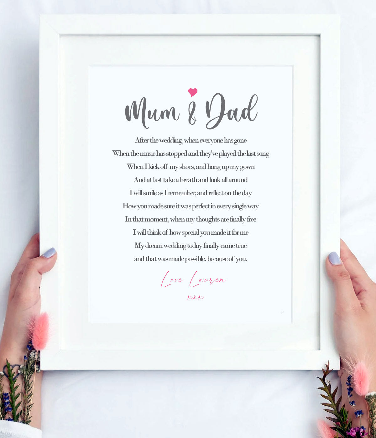 Mum and Dad Gift | From The Bride | Personalised Wedding Thank You Print | Size A4 | Ideal for framing | Instant download ★★★★★