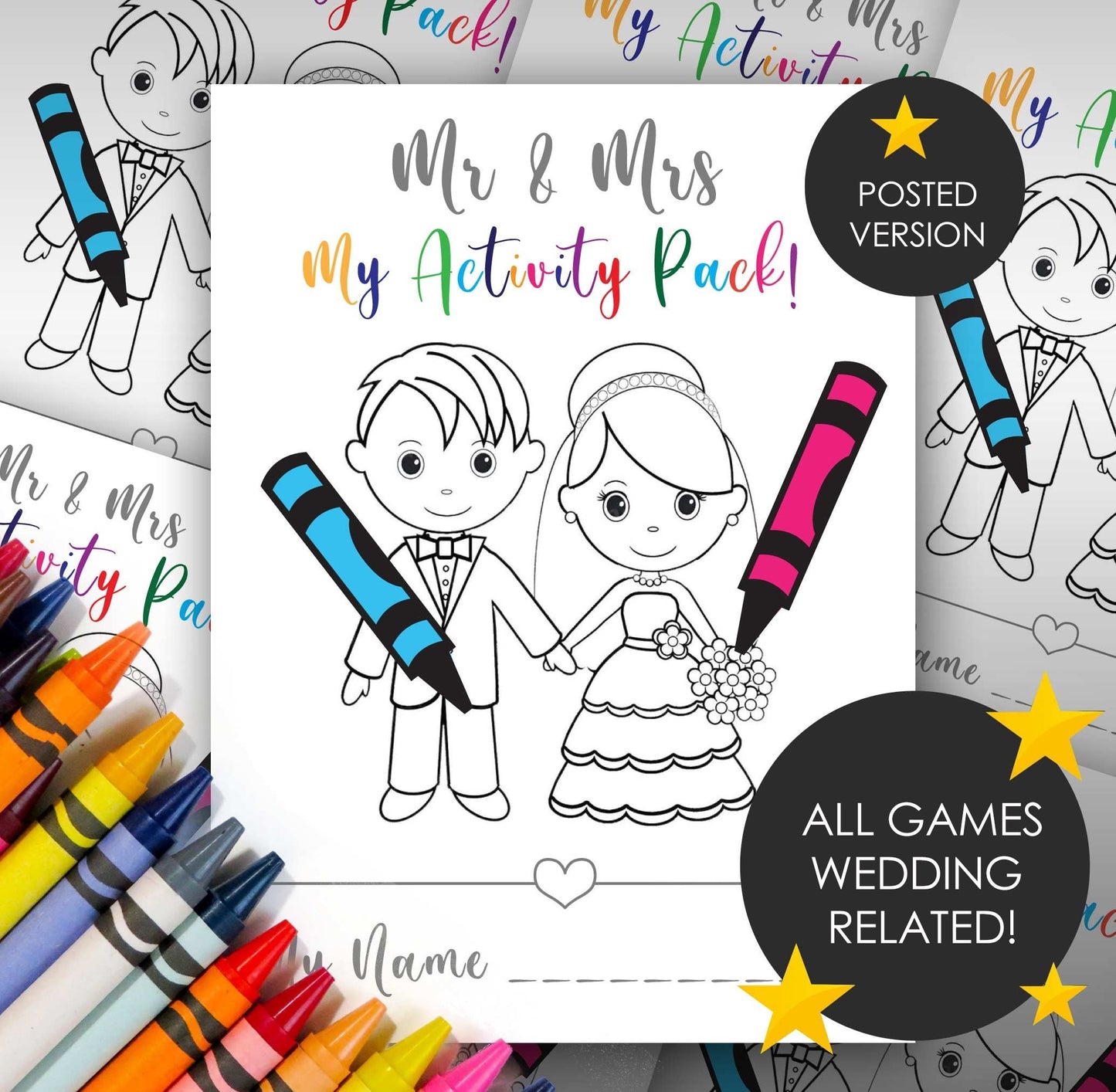 PRINTED & POSTED VERSION | Mr & Mrs Kid's Wedding Activity Pack A4 | FREE Toddler Pack! | 14 pages! | Set quantity below | Suitable for all ages! β
β
β
β
β