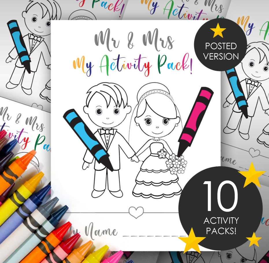 PRINTED & POSTED VERSION | 10 Pack For 10 Kids SPECIAL OFFER Bundle | Mr & Mrs Kid's Wedding Activity Pack A4 | 10 FREE Toddler Packs! | 14 pages! | Suitable for all ages! ★★★★★