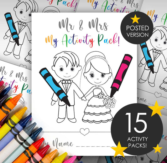 PRINTED & POSTED VERSION | 15 Pack For 15 Kids SPECIAL OFFER Bundle | Mr & Mrs Kid's Wedding Activity Pack A4 | 15 FREE Toddler Packs! | 14 pages! | Suitable for all ages! ★★★★★