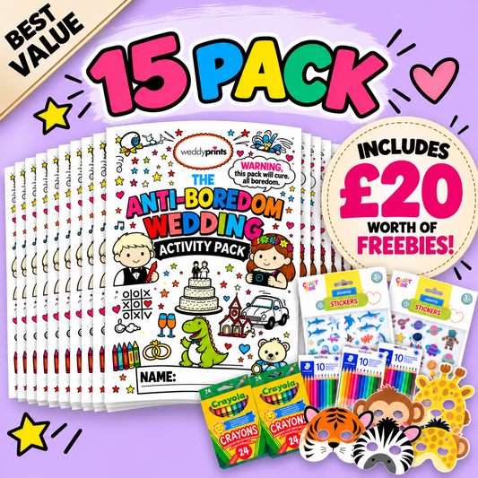 EXTRA LARGE BUNDLE (💎 Best Value )| 15 x Wedding Activity Packs For 15 Kids (255 activity pages!) | PLUS! 15 FREE Toddler Packs! | 14 pages! | Suitable for all ages! ⭐⭐⭐⭐⭐
