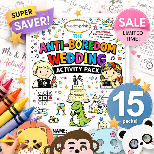 GOLD BUNDLE [💎 Exclusive Extras] | 15 x Wedding Activity Packs For 15 Kids (255 activity pages!) | BONUS 15 x FREE Colour-In Animal Masks | PLUS! 15 FREE Toddler Packs! | 14 pages! | Suitable for all ages! ★★★★★