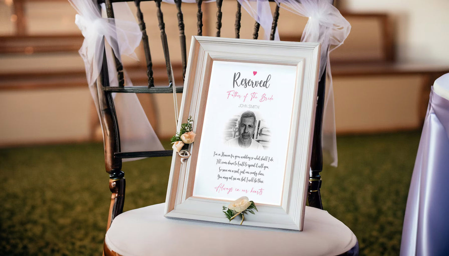 Reserved For Wedding Print A4 | 'In Memory' Of Any Loved One | Add your loved one's image | Ideal for framing | Remembering a loved one | Instant download ★★★★★