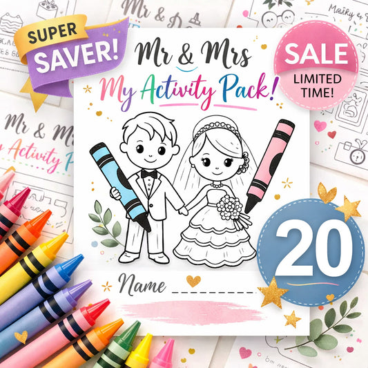 MEGA BUNDLE  (👨‍👩‍👧‍👧 Super large weddings) | 20 Packs For 20 Kids SPECIAL OFFER Bundle | Mr & Mrs Kid's Wedding Activity Pack A4 | 20 FREE Toddler Packs! | 20 FREE Packs of Crayons! | 14 pages! | Suitable for all ages! ★★★★★