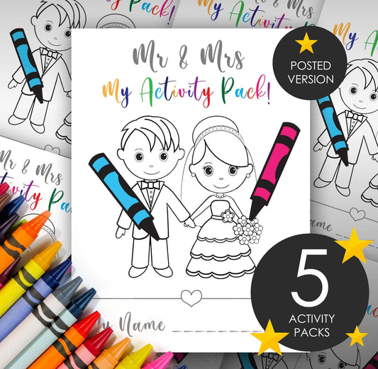 PRINTED & POSTED VERSION | 5 Pack For 5 Kids SPECIAL OFFER Bundle | Mr & Mrs Kid's Wedding Activity Pack A4 | 5 FREE Toddler Packs! | 14 pages! | Suitable for all ages! ★★★★★