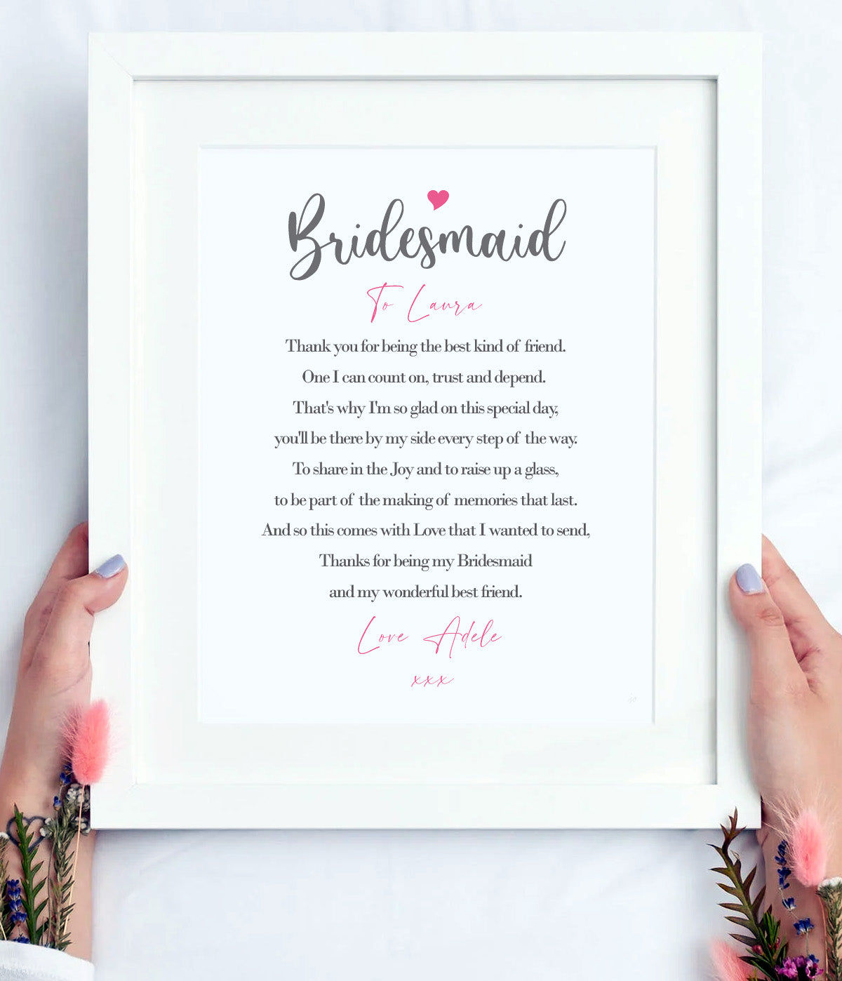 Bridesmaid Gift | Personalised Wedding Thank You Print | Size A4 | Ideal for framing | Instant download ★★★★★