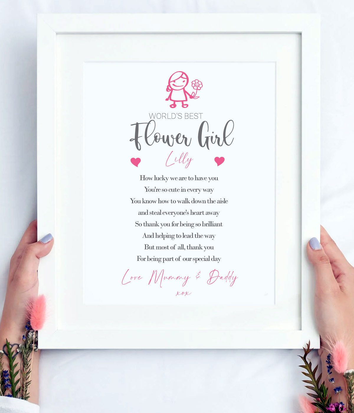 Flower Girl Gift | Personalised Wedding Thank You Print | Size A4 | Ideal for framing | Instant download ★★★★★