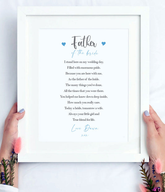 Father of The Bride Gift | From the Bride | Personalised Wedding Thank You Print | Size A4  | Ideal for framing | Instant delivery ★★★★★