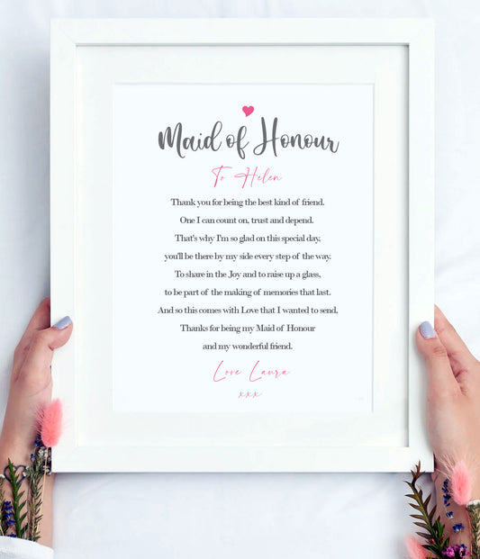 Maid of Honour Gift | Personalised Wedding Thank You Print | Size A4 | Ideal for framing | Instant download ★★★★★