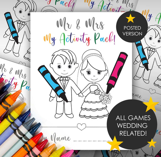 PRINTED & POSTED VERSION | Mr & Mrs Kid's Wedding Activity Pack A4 | FREE Toddler Pack! | 14 pages! | Set quantity below | Suitable for all ages! ★★★★★