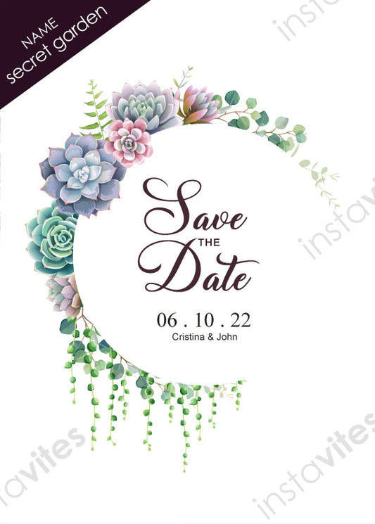 'Secret Garden' Save The Date | 'Ready-to-go' Instant download | Send digitally OR print it!